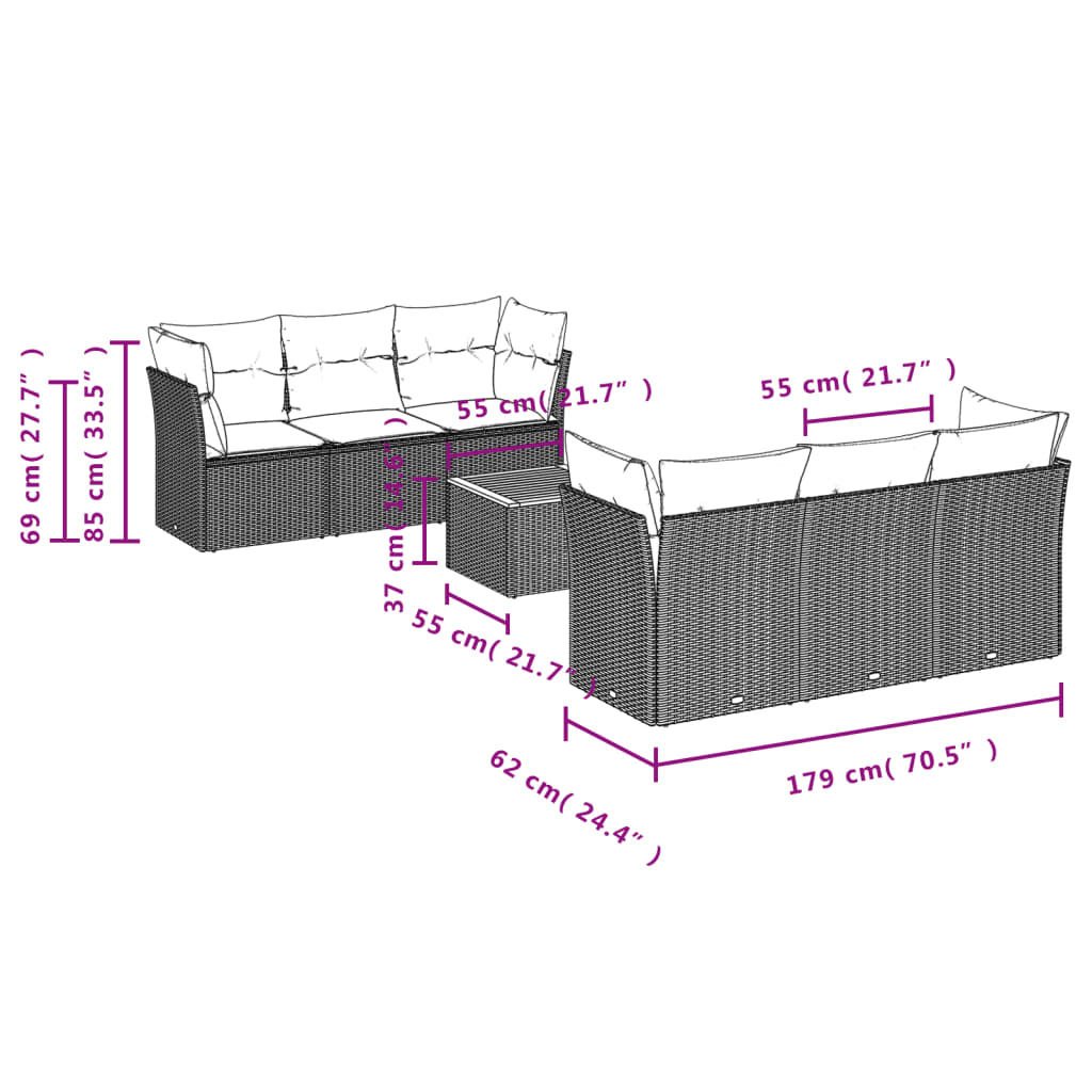 7-delige Loungeset met kussens poly rattan zwart is nu te koop bij PeponiXL, paradijselijk wonen!