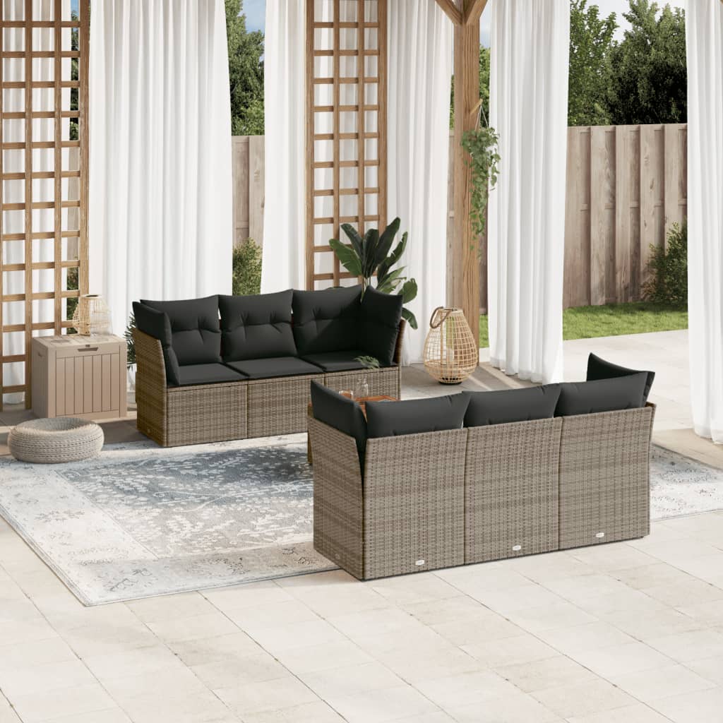 7-delige Loungeset met kussens poly rattan grijs is nu te koop bij PeponiXL, paradijselijk wonen!