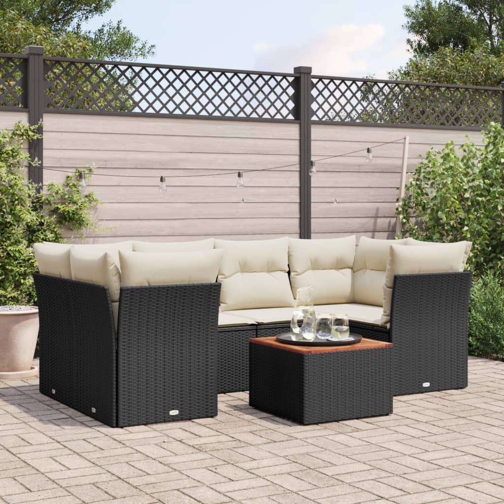 7-delige Loungeset met kussens poly rattan zwart is nu te koop bij PeponiXL, paradijselijk wonen!