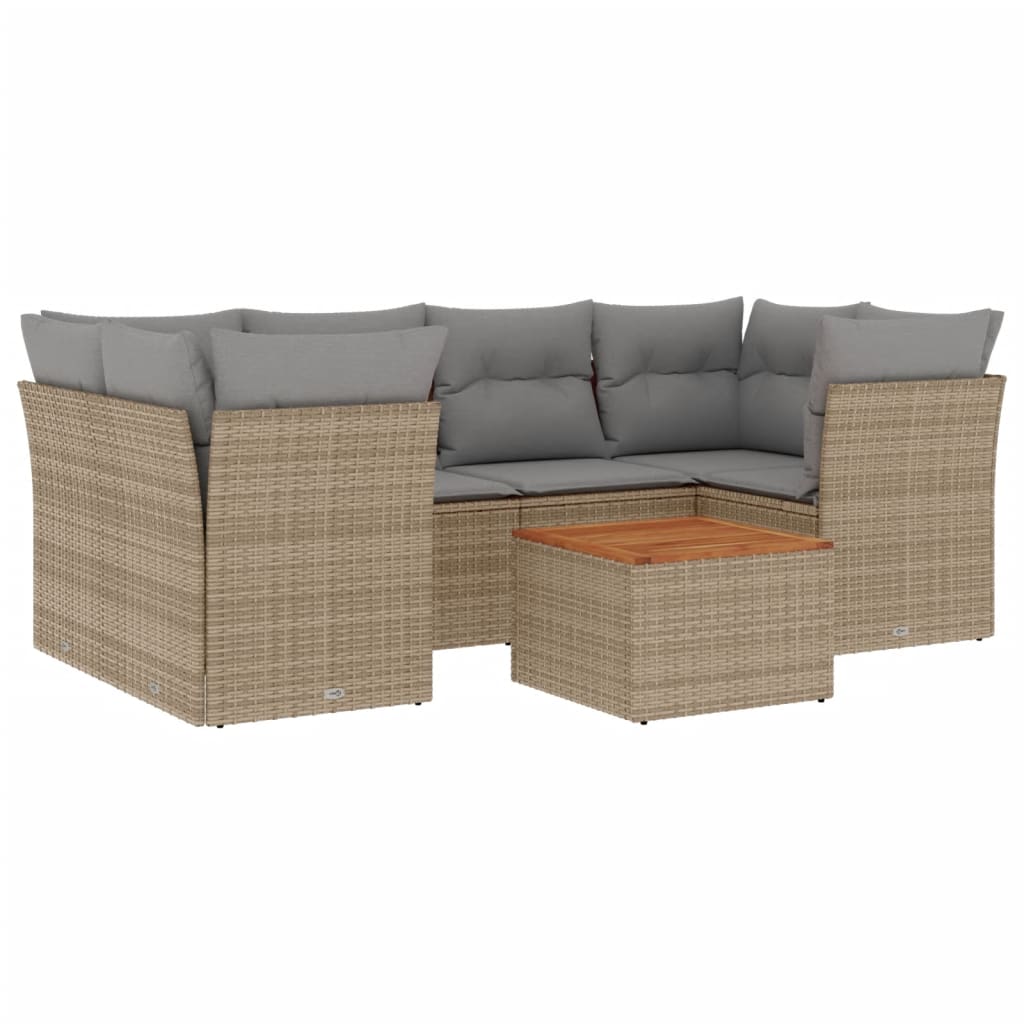 7-delige Loungeset met kussens poly rattan beige is nu te koop bij PeponiXL, paradijselijk wonen!