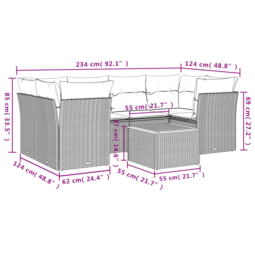 7-delige Loungeset met kussens poly rattan beige is nu te koop bij PeponiXL, paradijselijk wonen!