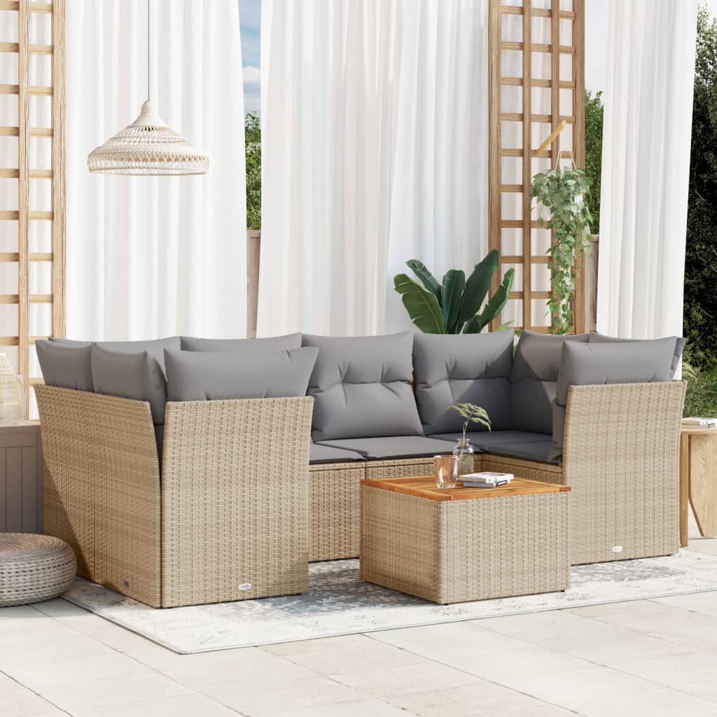 7-delige Loungeset met kussens poly rattan beige is nu te koop bij PeponiXL, paradijselijk wonen!