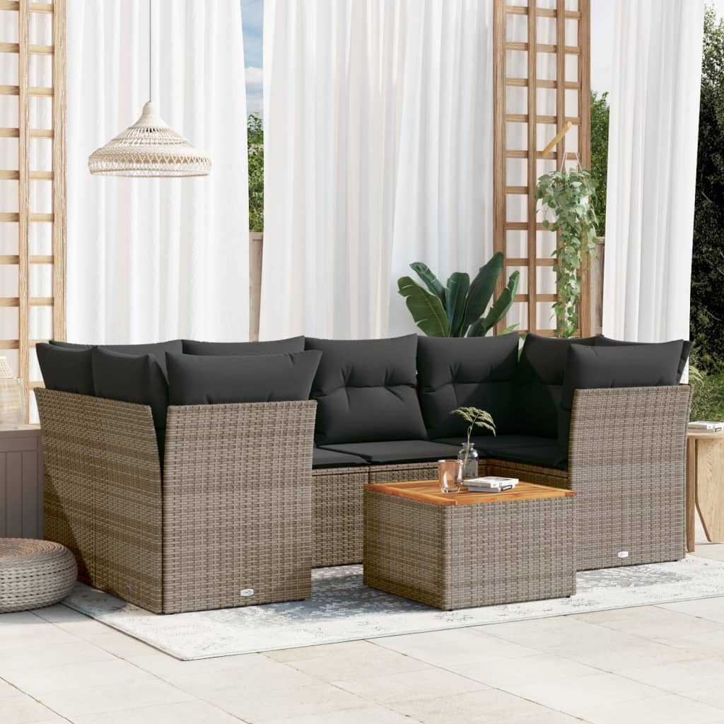 7-delige Loungeset met kussens poly rattan grijs is nu te koop bij PeponiXL, paradijselijk wonen!