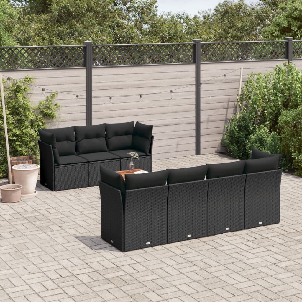 8-delige Loungeset met kussens poly rattan zwart is nu te koop bij PeponiXL, paradijselijk wonen!