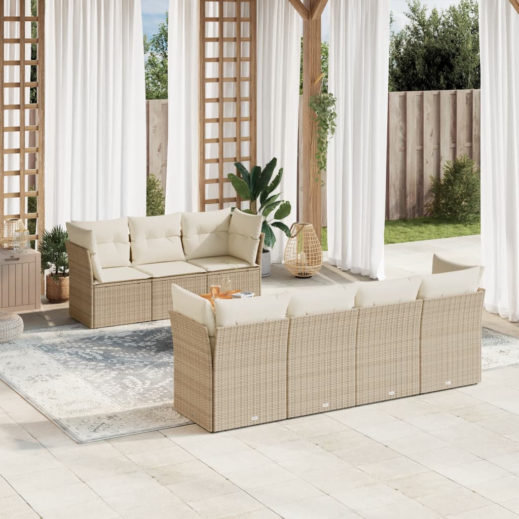 8-delige Loungeset met kussens poly rattan beige is nu te koop bij PeponiXL, paradijselijk wonen!