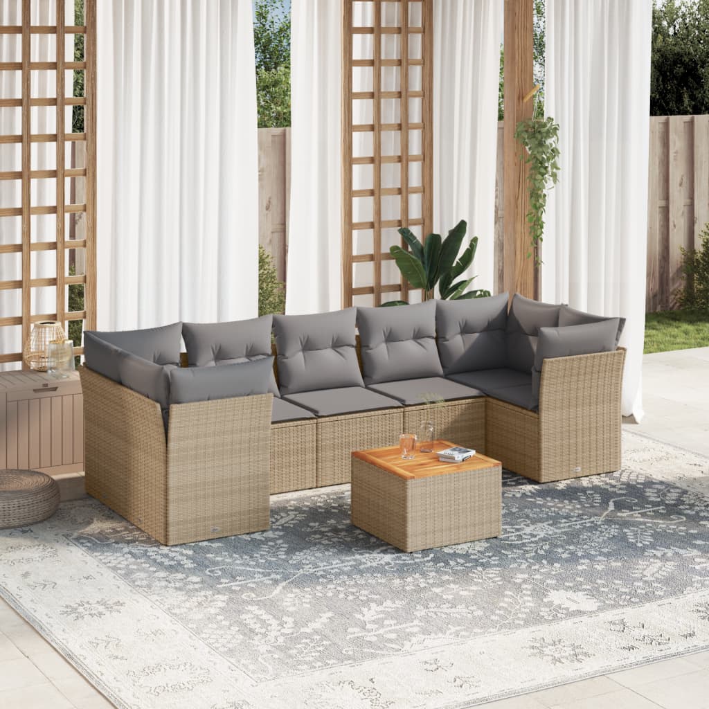 8-delige Loungeset met kussens poly rattan beige is nu te koop bij PeponiXL, paradijselijk wonen!