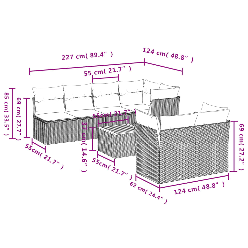 8-delige Loungeset met kussens poly rattan zwart is nu te koop bij PeponiXL, paradijselijk wonen!