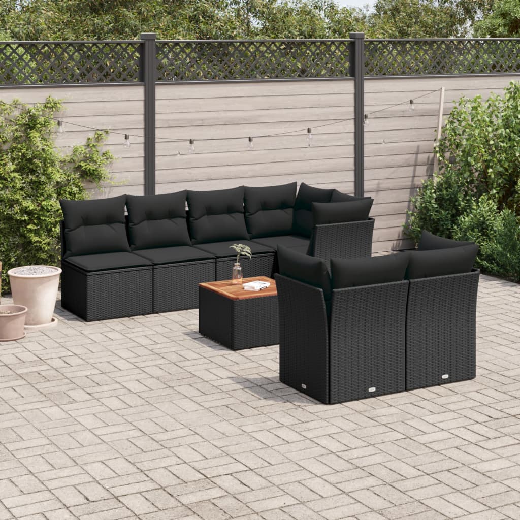 8-delige Loungeset met kussens poly rattan zwart is nu te koop bij PeponiXL, paradijselijk wonen!