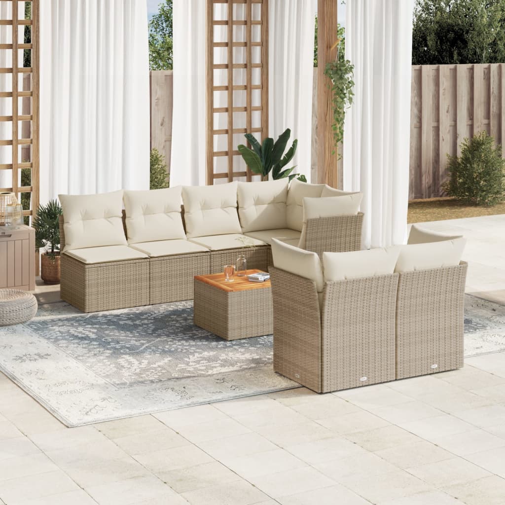 8-delige Loungeset met kussens poly rattan beige is nu te koop bij PeponiXL, paradijselijk wonen!