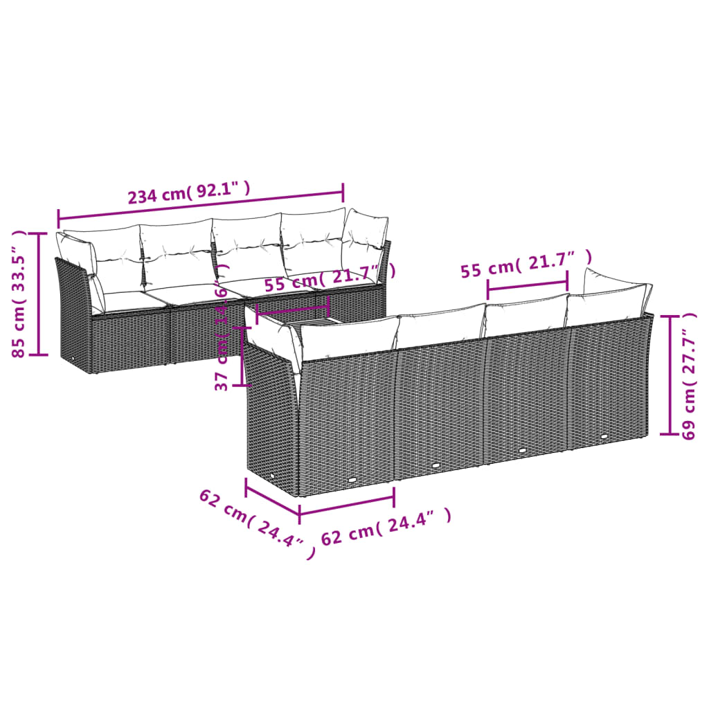 9-delige Loungeset met kussens poly rattan zwart is nu te koop bij PeponiXL, paradijselijk wonen!