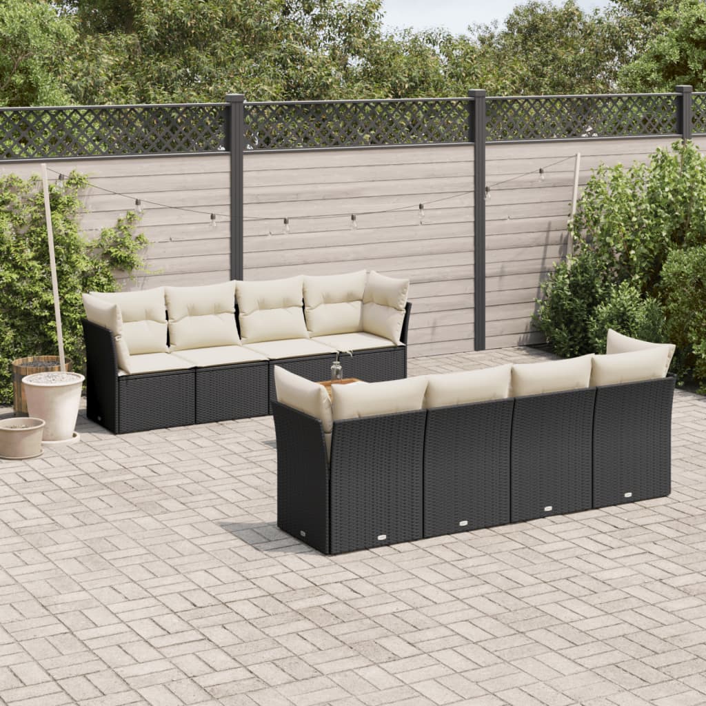 9-delige Loungeset met kussens poly rattan zwart is nu te koop bij PeponiXL, paradijselijk wonen!
