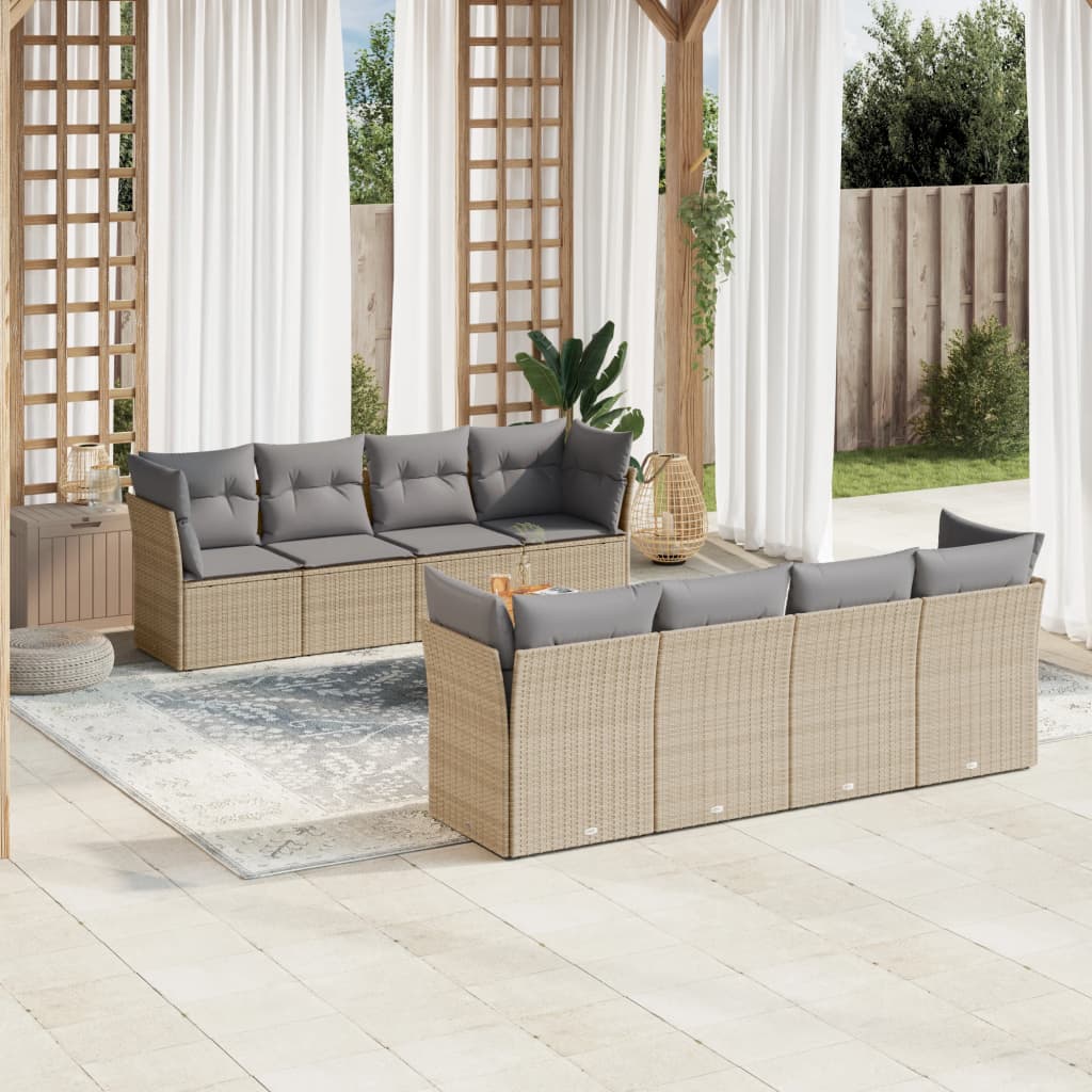 9-delige Loungeset met kussens poly rattan beige is nu te koop bij PeponiXL, paradijselijk wonen!
