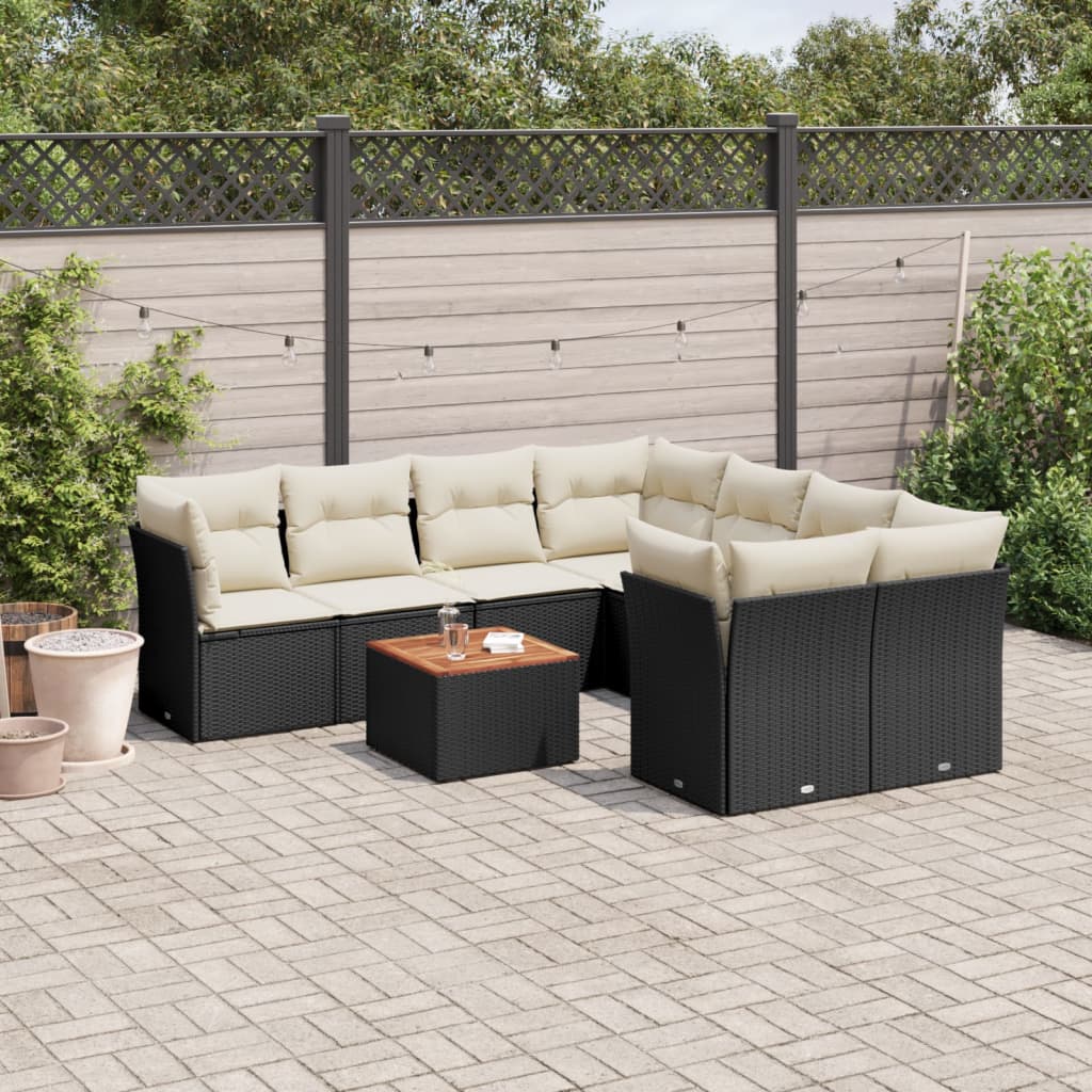 9-delige Loungeset met kussens poly rattan zwart is nu te koop bij PeponiXL, paradijselijk wonen!
