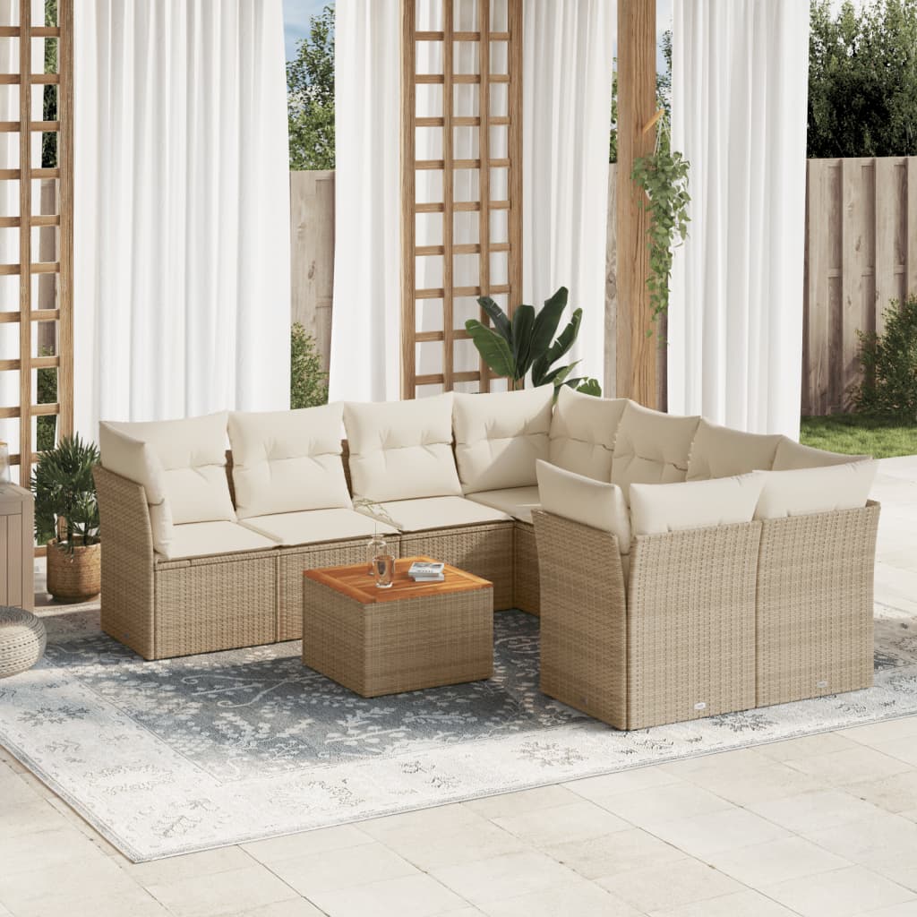 9-delige Loungeset met kussens poly rattan beige is nu te koop bij PeponiXL, paradijselijk wonen!