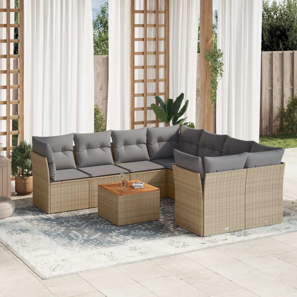 9-delige Loungeset met kussens poly rattan beige is nu te koop bij PeponiXL, paradijselijk wonen!
