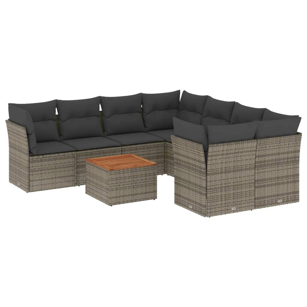 9-delige Loungeset met kussens poly rattan grijs is nu te koop bij PeponiXL, paradijselijk wonen!