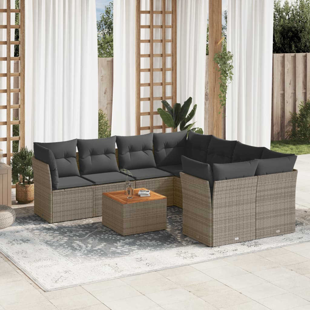 9-delige Loungeset met kussens poly rattan grijs is nu te koop bij PeponiXL, paradijselijk wonen!