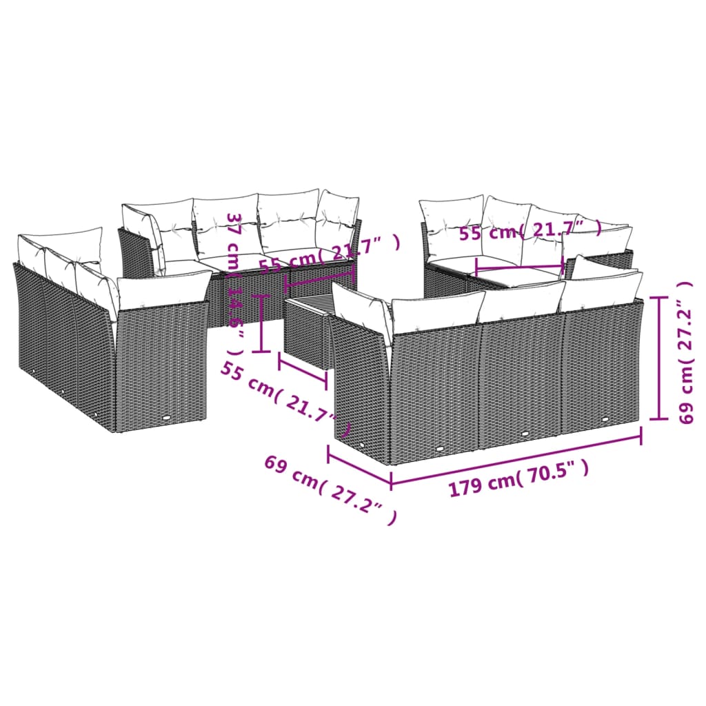13-delige Loungeset met kussens poly rattan beige is nu te koop bij PeponiXL, paradijselijk wonen!