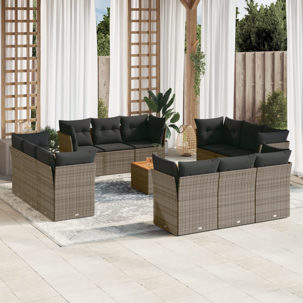 13-delige Loungeset met kussens poly rattan grijs is nu te koop bij PeponiXL, paradijselijk wonen!