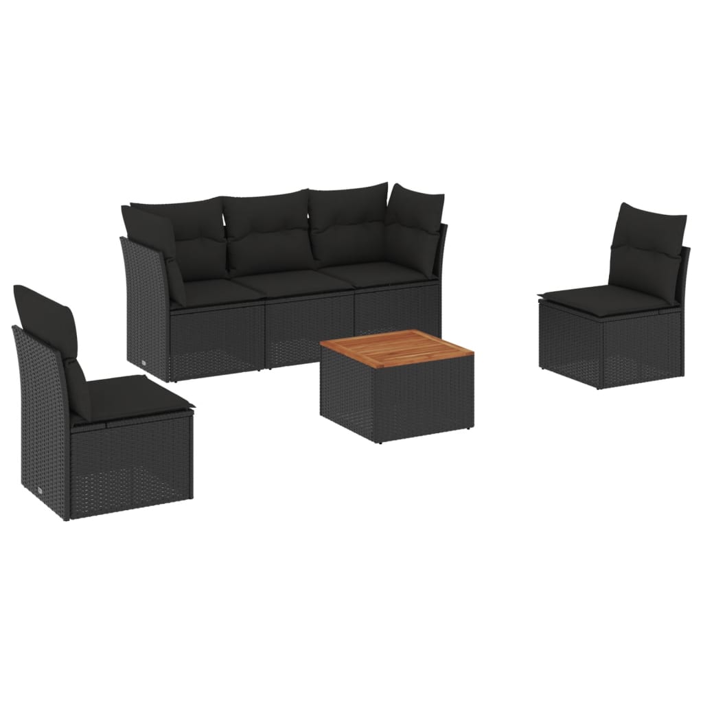 6-delige Loungeset met kussens poly rattan zwart is nu te koop bij PeponiXL, paradijselijk wonen!