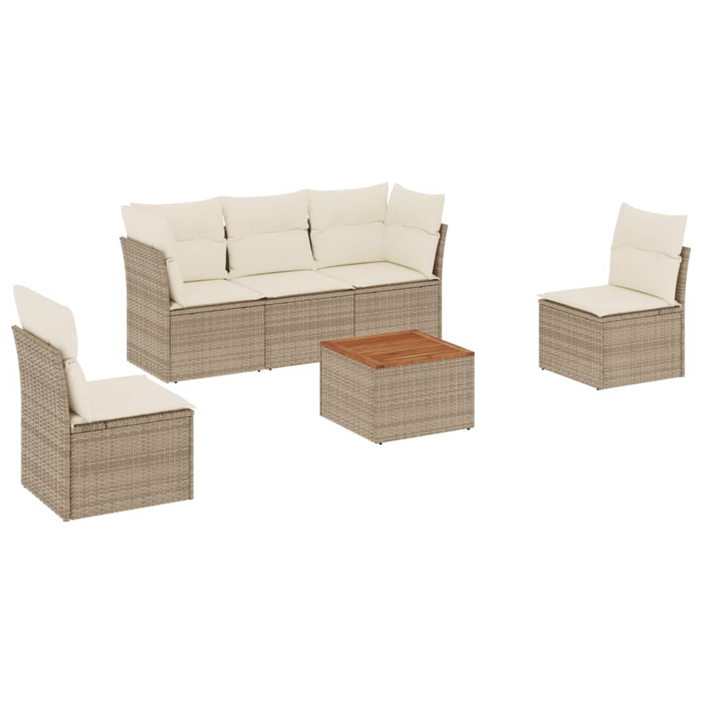 6-delige Loungeset met kussens poly rattan beige is nu te koop bij PeponiXL, paradijselijk wonen!