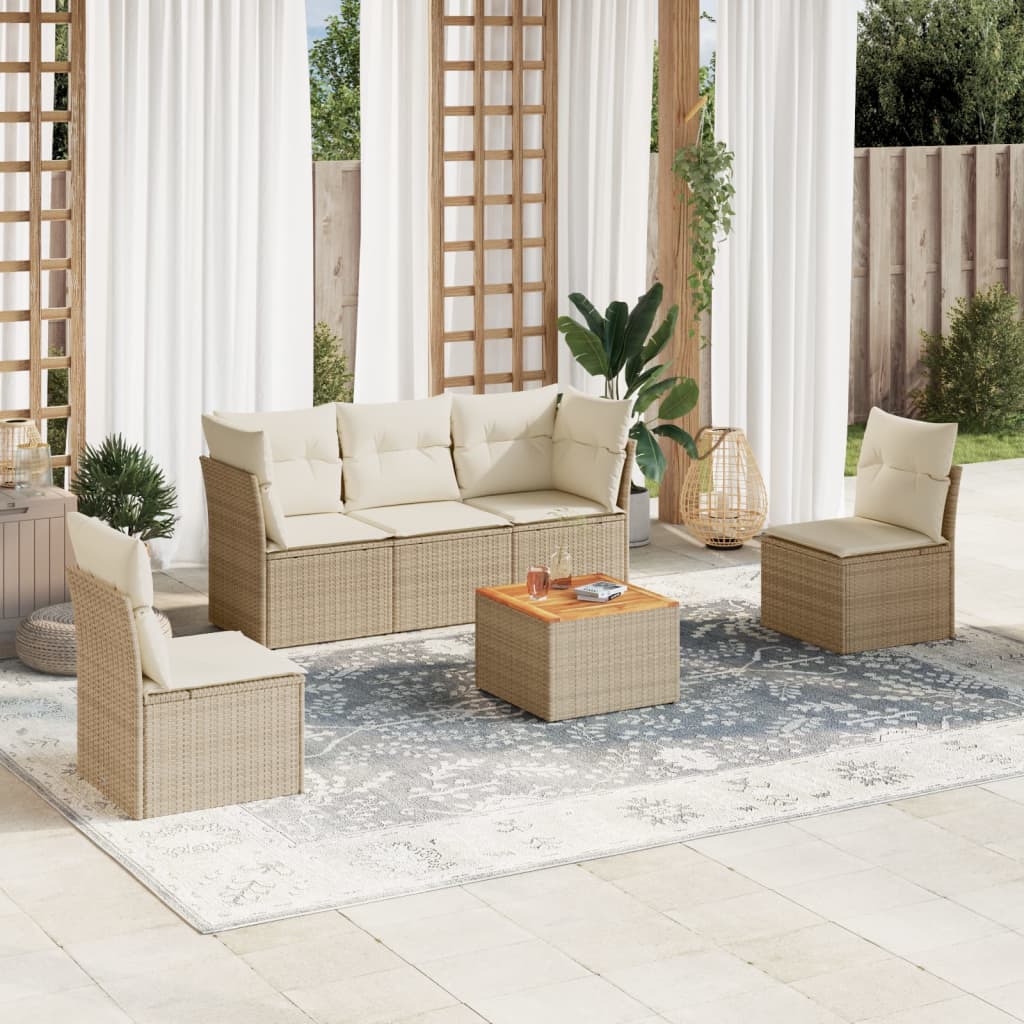 6-delige Loungeset met kussens poly rattan beige is nu te koop bij PeponiXL, paradijselijk wonen!