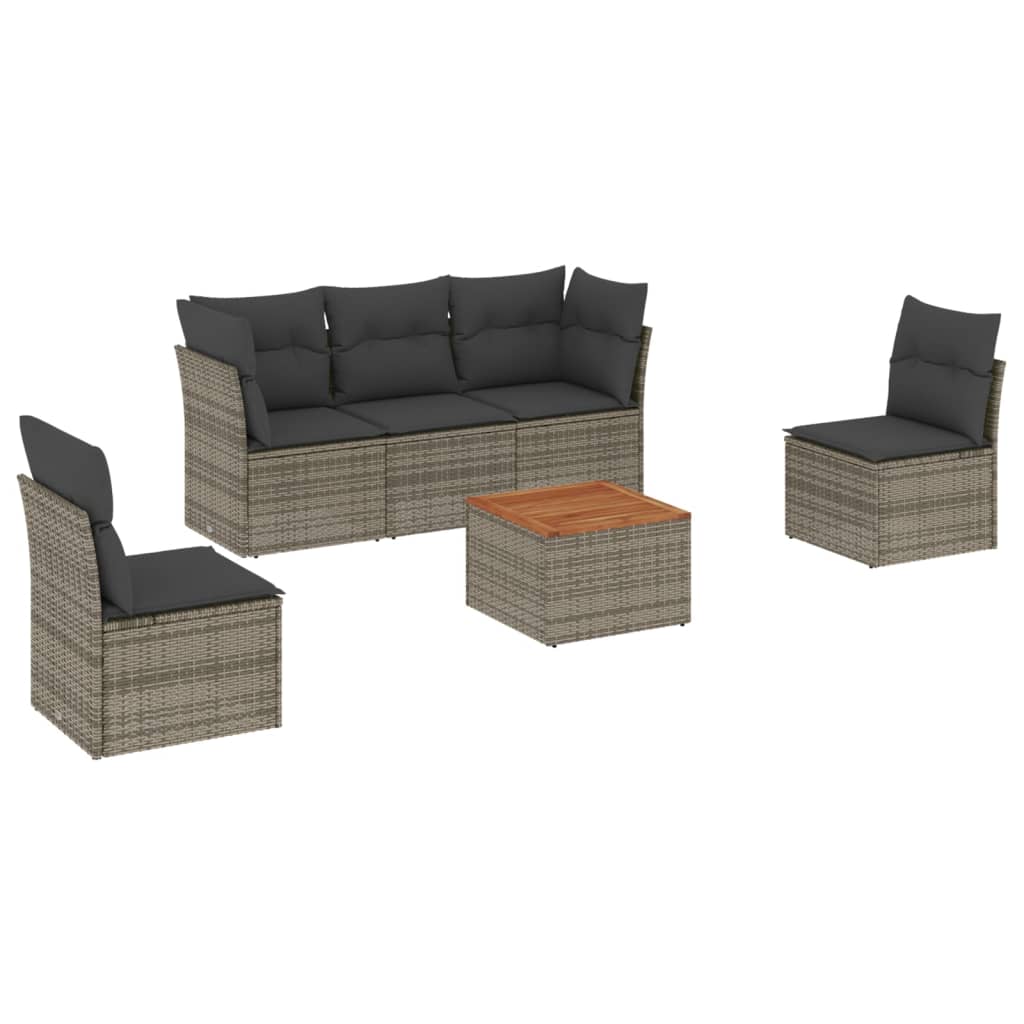 6-delige Loungeset met kussens poly rattan grijs is nu te koop bij PeponiXL, paradijselijk wonen!