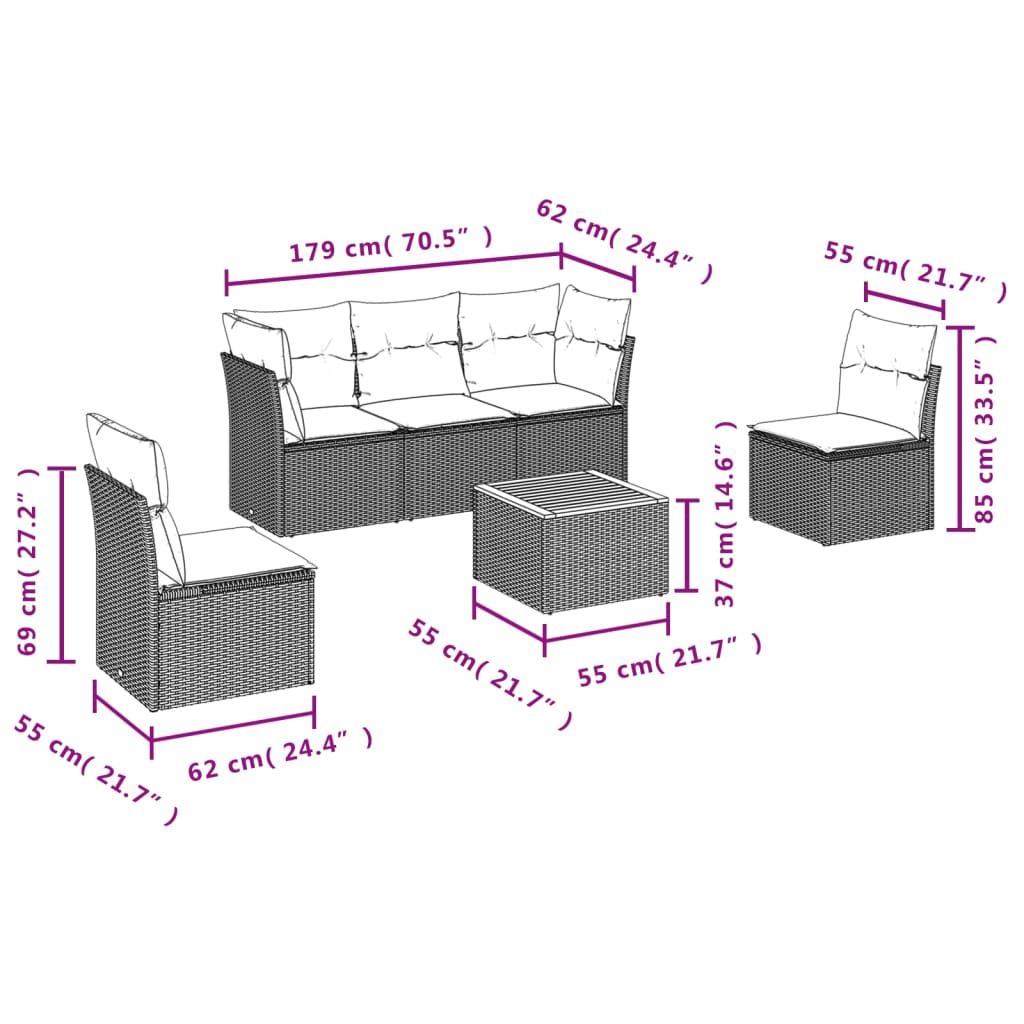 6-delige Loungeset met kussens poly rattan grijs is nu te koop bij PeponiXL, paradijselijk wonen!