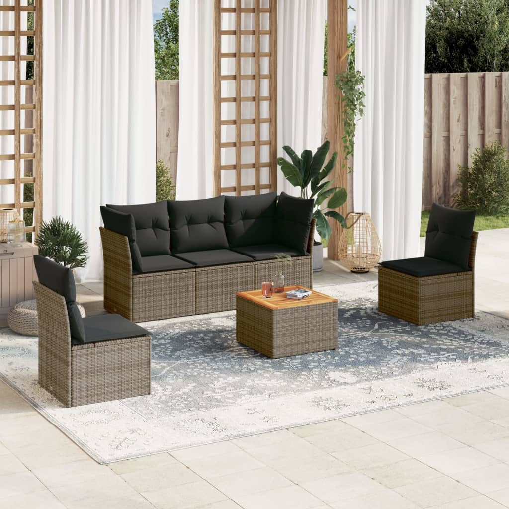 6-delige Loungeset met kussens poly rattan grijs is nu te koop bij PeponiXL, paradijselijk wonen!