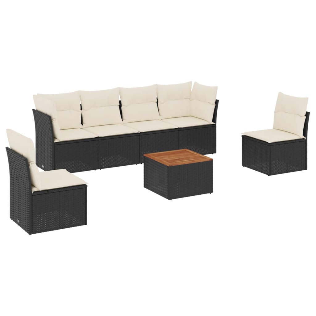 7-delige Loungeset met kussens poly rattan zwart is nu te koop bij PeponiXL, paradijselijk wonen!