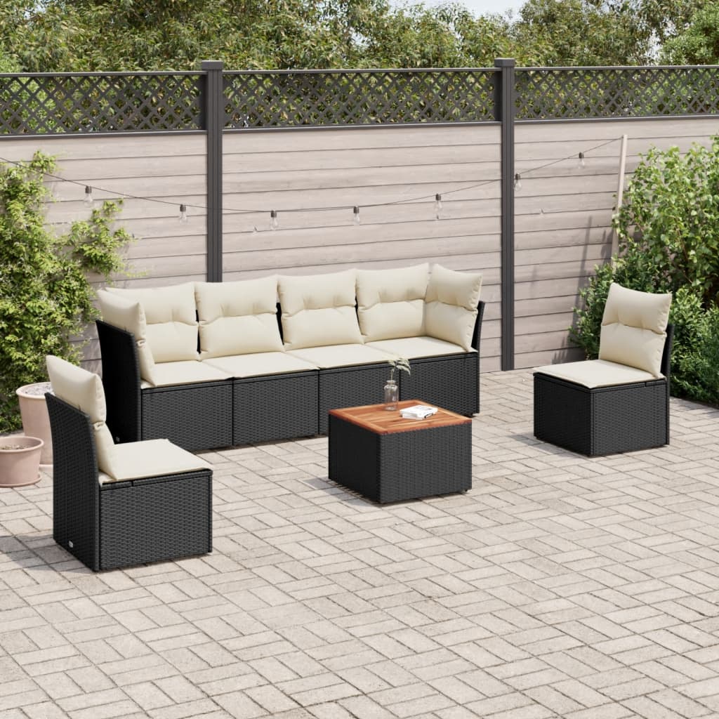 7-delige Loungeset met kussens poly rattan zwart is nu te koop bij PeponiXL, paradijselijk wonen!