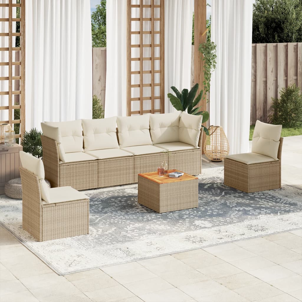 7-delige Loungeset met kussens poly rattan beige is nu te koop bij PeponiXL, paradijselijk wonen!