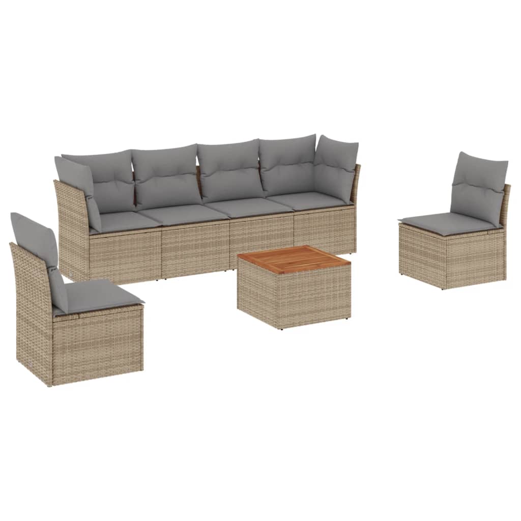 7-delige Loungeset met kussens poly rattan beige is nu te koop bij PeponiXL, paradijselijk wonen!