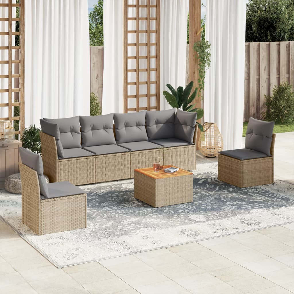 7-delige Loungeset met kussens poly rattan beige is nu te koop bij PeponiXL, paradijselijk wonen!