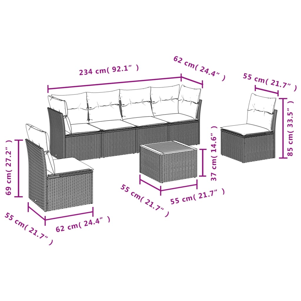 7-delige Loungeset met kussens poly rattan grijs is nu te koop bij PeponiXL, paradijselijk wonen!