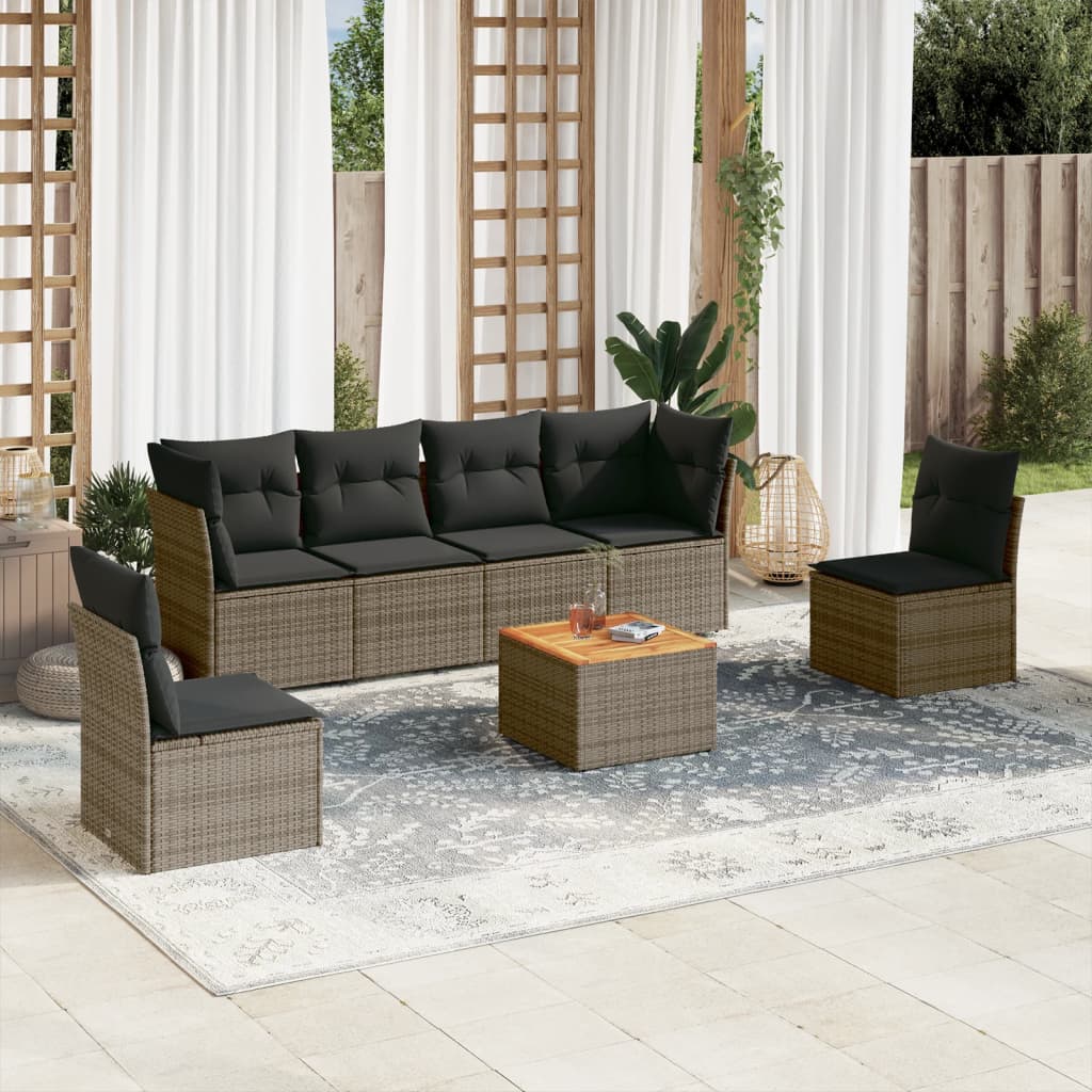 7-delige Loungeset met kussens poly rattan grijs is nu te koop bij PeponiXL, paradijselijk wonen!