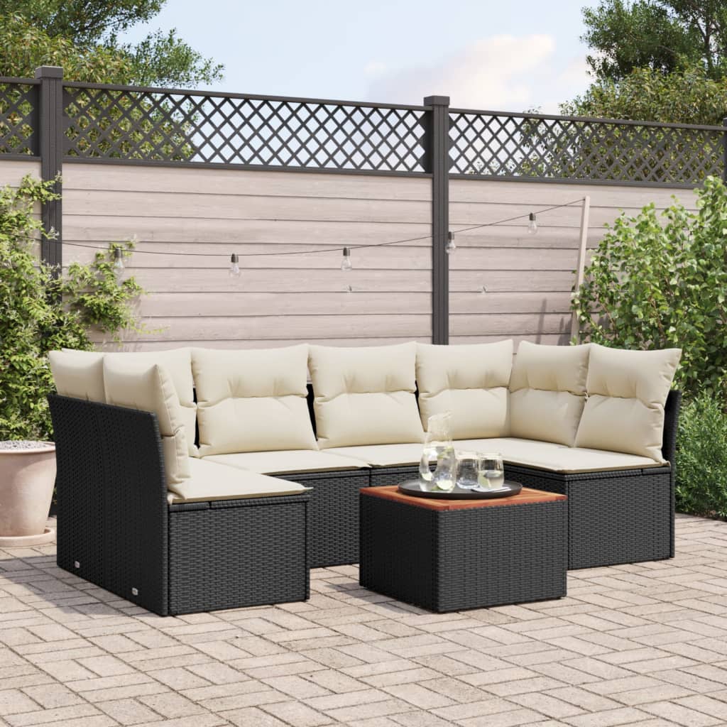 7-delige Loungeset met kussens poly rattan zwart is nu te koop bij PeponiXL, paradijselijk wonen!
