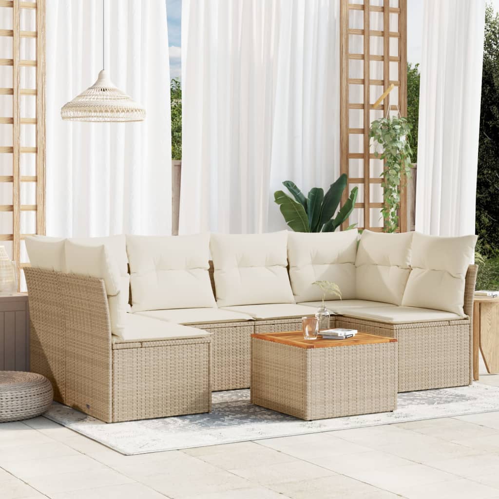 7-delige Loungeset met kussens poly rattan beige is nu te koop bij PeponiXL, paradijselijk wonen!