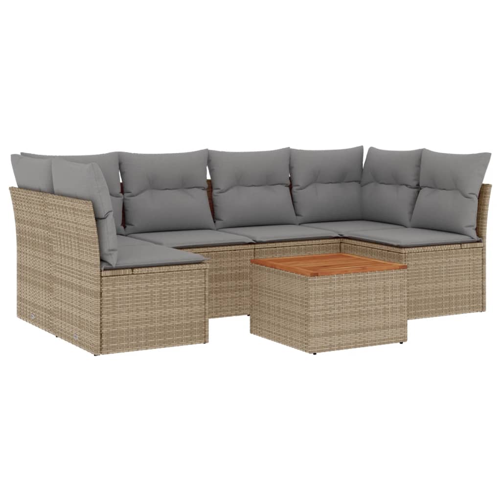 7-delige Loungeset met kussens poly rattan beige is nu te koop bij PeponiXL, paradijselijk wonen!