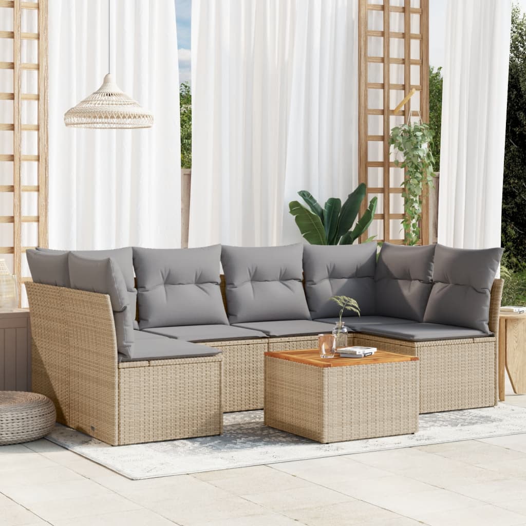 7-delige Loungeset met kussens poly rattan beige is nu te koop bij PeponiXL, paradijselijk wonen!