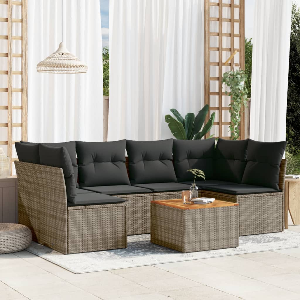 7-delige Loungeset met kussens poly rattan grijs is nu te koop bij PeponiXL, paradijselijk wonen!