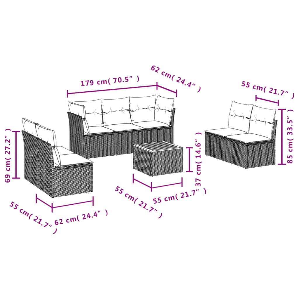 8-delige Loungeset met kussens poly rattan beige is nu te koop bij PeponiXL, paradijselijk wonen!
