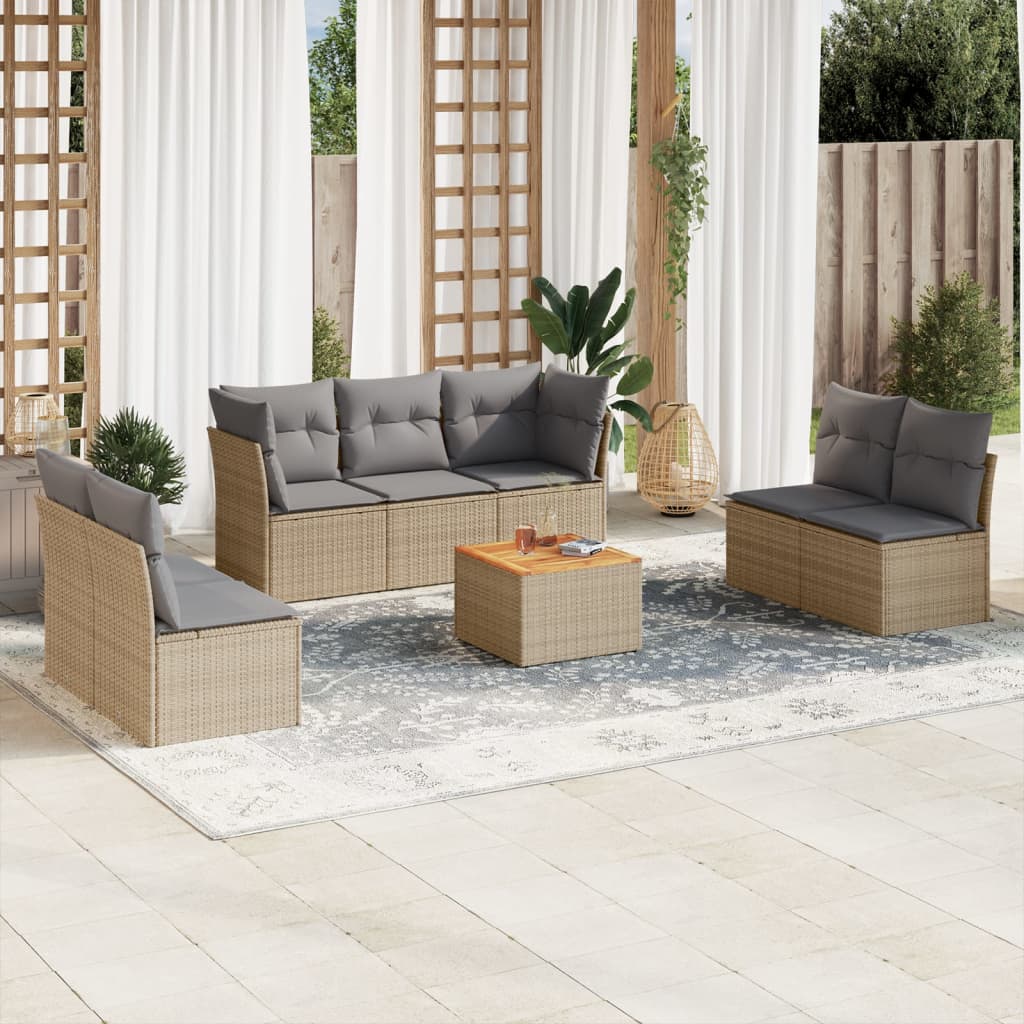 8-delige Loungeset met kussens poly rattan beige is nu te koop bij PeponiXL, paradijselijk wonen!