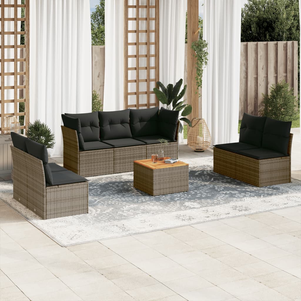 8-delige Loungeset met kussens poly rattan grijs is nu te koop bij PeponiXL, paradijselijk wonen!