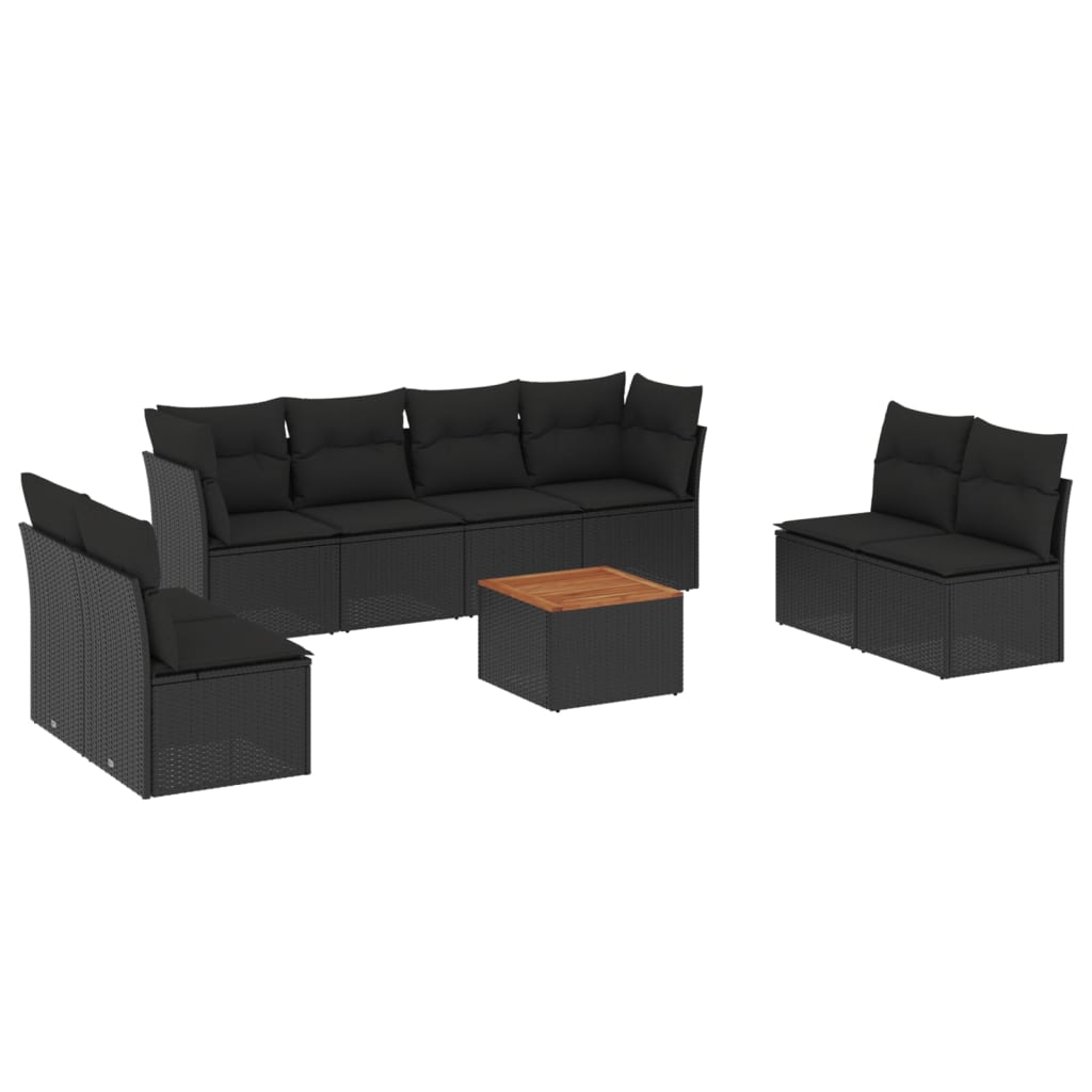9-delige Loungeset met kussens poly rattan zwart is nu te koop bij PeponiXL, paradijselijk wonen!