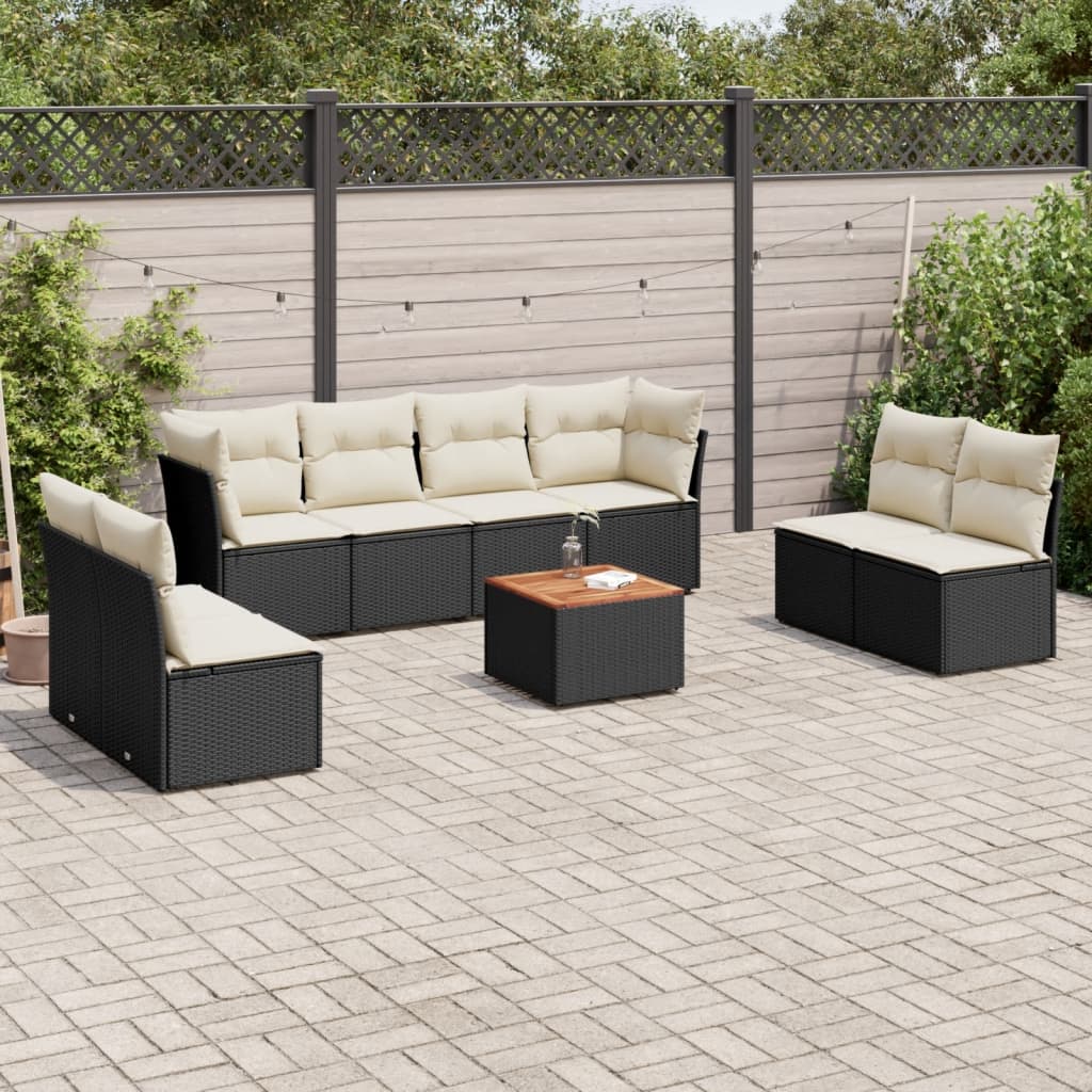 9-delige Loungeset met kussens poly rattan zwart is nu te koop bij PeponiXL, paradijselijk wonen!