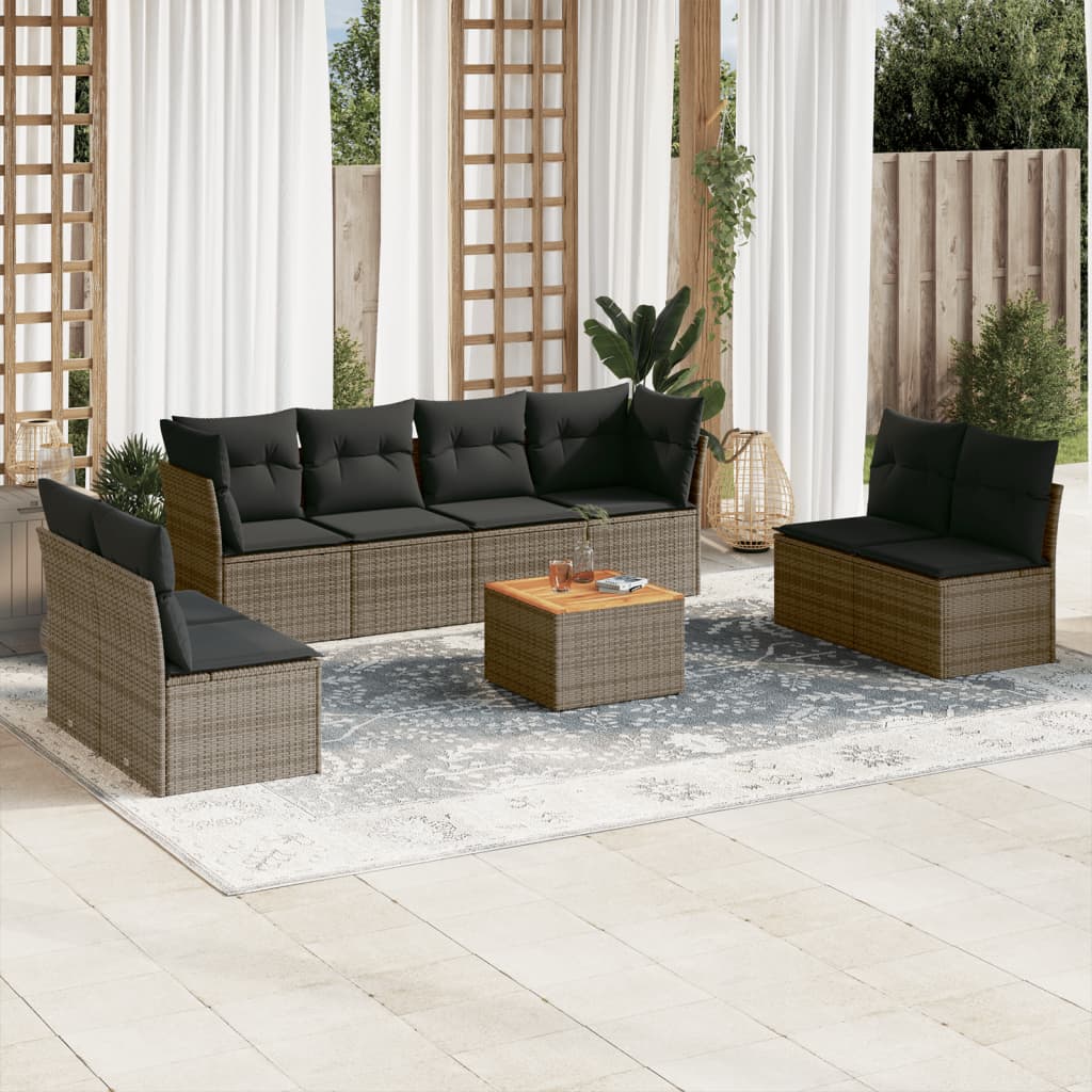 9-delige Loungeset met kussens poly rattan grijs is nu te koop bij PeponiXL, paradijselijk wonen!