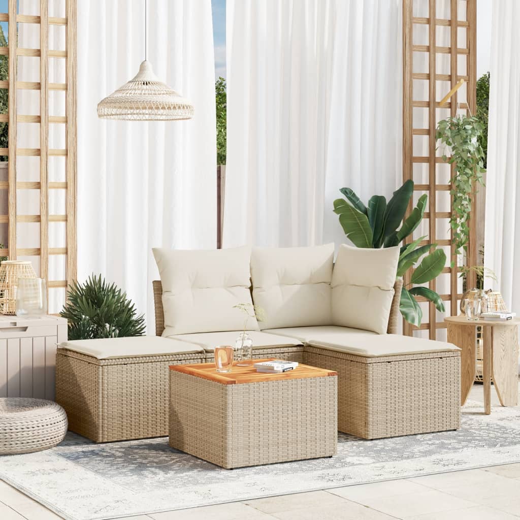 5-delige Loungeset met kussens poly rattan beige is nu te koop bij PeponiXL, paradijselijk wonen!