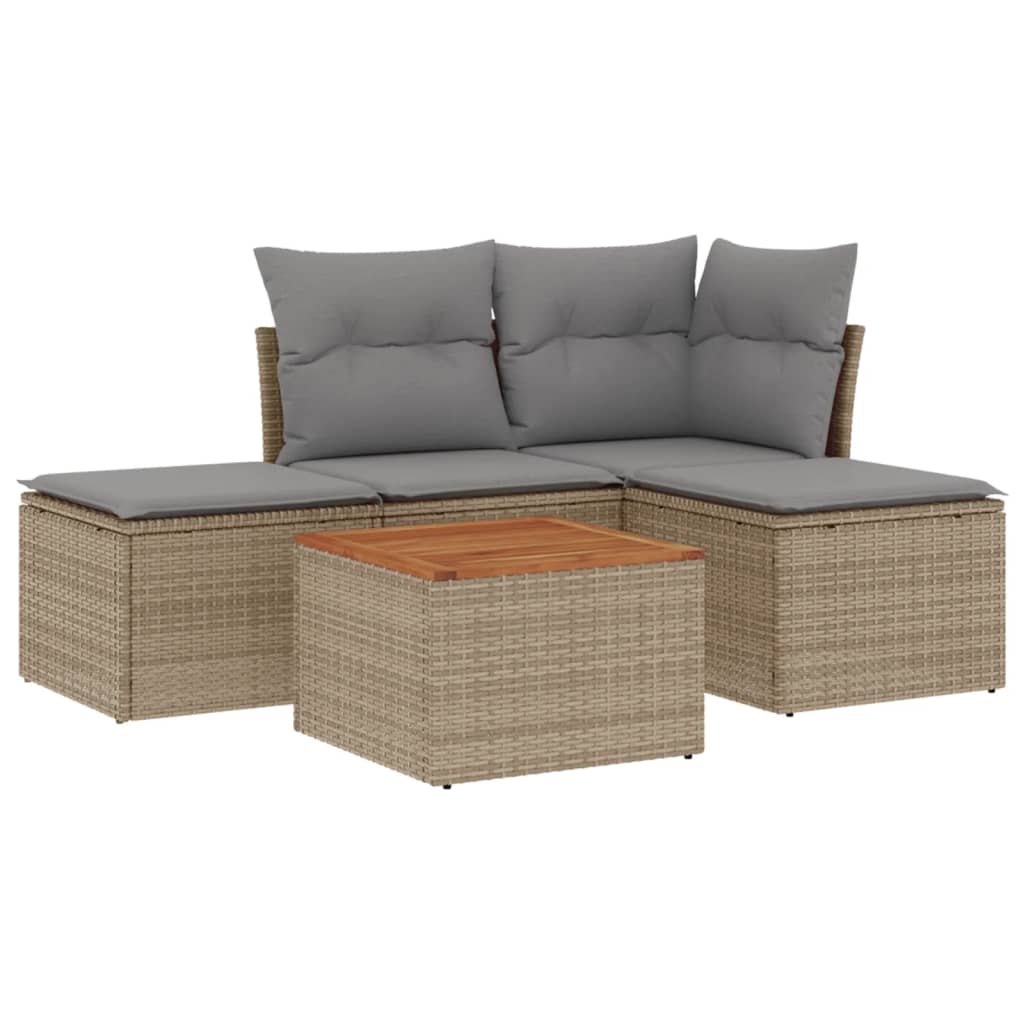 5-delige Loungeset met kussens poly rattan beige is nu te koop bij PeponiXL, paradijselijk wonen!