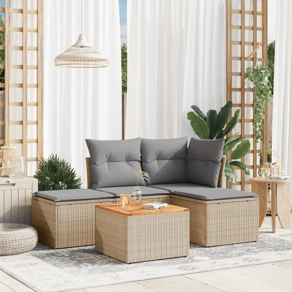 5-delige Loungeset met kussens poly rattan beige is nu te koop bij PeponiXL, paradijselijk wonen!